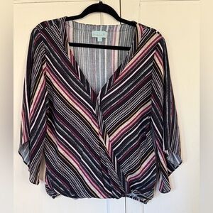 Veronica M multi colored Striped V-Neck Blouse